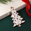 Mini-Weihnachtsbaum-Brosche mit weißer Emaille, Kristallen und goldener Legierung - Stil 1