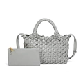 Light gray hand-woven tote bag with matching inner pouch and adjustable shoulder strap - Agate Grey