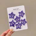 Set of six cute purple star-shaped metal hair clips for girls on a white display card - Dark Purple Set - 6 Pcs