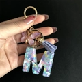Resin letter M keychain with purple butterfly, tassel and colorful heart sequins - M / Butterfly Tassel 8-Shape Buckle