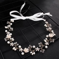 Handmade bridal hair comb with pearls, crystals and gold wire on white silk ribbon - Gold Artificial Pearl Rhinestone Satin Ribbon Hair Band (HS-J5484)