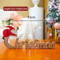 Wooden Merry Christmas letter sign tabletop decor with Santa Claus and gold stars, 31cm - Santa Claus Style