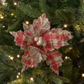 25cm Red and green plaid Christmas flower with silver glitter and gold center decor - Red and Green Plaid Fabric Style / Red and Green Plaid