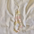 Handmade beaded phone strap with pink butterfly, heart, and flower acrylic charms - Macaron Mixed Colors (4)
