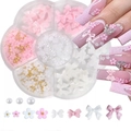 3D pink and white resin flower and bow nail art charms kit with pearls in a clear box - Trending Style 4
