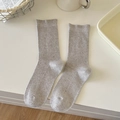 Oatmeal grey speckled ballet style crew socks with ribbed texture and curled edges - Light Gray