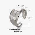 Hammered silver stainless steel adjustable ring with 1.1cm wide geometric band - Steel Round Ring