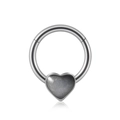 Anneau de nez en acier argenté avec un pendentif en forme de cœur opale gris foncé - 1.2x8mm / Cœur (Pierre Noir Gris Étoilé)