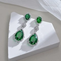 Elegant green teardrop zircon drop earrings in 316 stainless steel with silver finish - Emerald