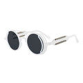 Steampunk round sunglasses with white translucent frame and black lenses featuring metal springs - White Frame Gray Lens