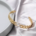 Golden chain-style open bracelet with white zircon inlay on an elegant satin base - White Micro-Inlaid (B01996-3)