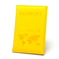 Yellow PU leather passport cover with embossed world map and airplane flight design - Passport Cover / Yellow