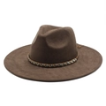 Detail of dark brown faux suede fedora with ethnic beaded band and wide brim - M (56-59cm) / Coffee Suede