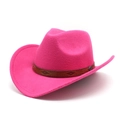 Detail of pink felt cowboy hat featuring a brown leather band with embossed patterns - M (56-58cm) / Rose Red