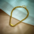 Chunky gold-plated Cuban chain necklace with rectangular pendant in stainless steel - Gold Curb Chain with Square Plate Necklace (N935 Gold)