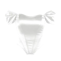 Weißes Satin-Corsage-Oberteil schulterfrei mit Fischgräten-Struktur und engem Schnitt - S / Weiß