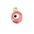 Pink evil eye charm with gold stainless steel trim and enamel finish for DIY jewelry - Pink-Gold