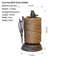 Vintage cast iron bird string holder with scissors and twine in antique brown finish - Bird Winder 8488
