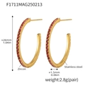 Gold stainless steel C-shape earrings with pink zircon, size 26mm parameters - Style A / 26mm / Gold Pink Zirconia (26mm)
