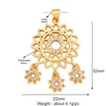 Golden sun flower pendant with white zircon and hollow design, 32mm height variant - Gold Hollow Sun with Mini Pendants