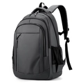 Waterproof black commuter backpack with multiple zipper compartments on white background - Gray