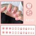 Rosa Kunstnägel-Set mit süßen Katzenmotiven, Herzen und Karomustern 24 Stück - Rosa Katze Karo Stil (A3147) / Kleber-Typ