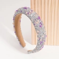 Baroque silver glitter headband with purple and pink gemstone embellishments - White Purple