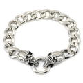 Close-up of vintage silver skull charm links on a heavy punk style metal chain bracelet - Skull Sixteen (Retro) / Silver