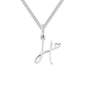 Titanium steel silver curb chain necklace with a heart-accented letter H pendant - Letter H / Steel