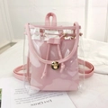 Mochila rosa transparente de PVC estilo coreano con neceser interior y cierre de metal - Rosa Claro