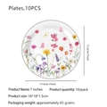 Plato de papel desechable de 7 pulgadas con flores rosas y mariposa para fiesta de cumpleaños - 10 Platos de 7 Pulgadas
