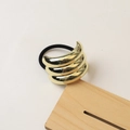 Sleek black elastic hair tie with triple-layered golden metal wave accent decoration - 37# Three-layer Arc Gold