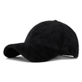 Damen Baseballkappe aus schwarzem Cord mit warmer Textur und gebogenem Schirm - Verstellbar / Gestreift Schwarz