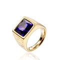 Vintage stainless steel ring with square blue gemstone and engraved texture in gold finish - Gold / Royal Blue Zirconia