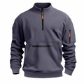 Mens grey-blue tactical quarter-zip sweatshirt with stand collar and orange zipper pulls - Dark Gray