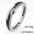 Pulsera multicapa para hombre de cuero negro y cadena de rejilla con cierre magnético - Color Acero