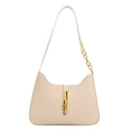Sac hobo minimaliste blanc crème en cuir avec chaîne dorée et boucle en métal vertical - Blanc
