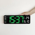 Reloj de pared digital negro con gran pantalla LED verde de hora y temperatura - 13" / Carcasa Negra LED Verde