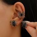 Gothic gunmetal spider ear cuff and stud set with black faceted gems for women - Dark Gun Metal (38)