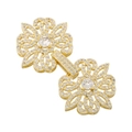 Detailed macro view of golden double-flower connector clasp with inlaid white cubic zirconia - VK260 Gold Lotus Clasp
