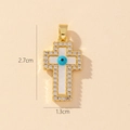 Gold cross pendant with white enamel, blue evil eye and crystals, 2.7cm by 1.3cm - Gold Cross with Evil Eye Bead Pendant (16)