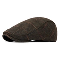Ανδρικό vintage καπέλο τύπου flat cap από τουίντ ψαροκόκαλο με διακριτικό καρό σχέδιο - Χακί / Ρυθμιζόμενο
