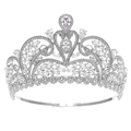 Elegant silver bridal crown with shimmering white crystals and rhinestones on white background - Silver + White Zircon