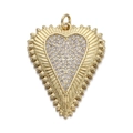 Detailed view of a gold heart charm with shimmering crystals and sunburst edge design - CX165-5 Sunburst Heart Pendant