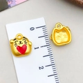Golden lucky cat alloy charms with heart and Chinese characters, 1.2cm size view - Heart Fortune Cat Charm
