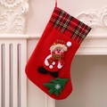Red velvet Christmas stocking with snowman doll and plaid cuff for holiday decor - Red Large Stocking (Snowman Style)