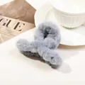 Elegant large grey plush hair claw clip for women on a stylish magazine background - 9cm Plush Cross - Blue Grey
