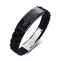Men's black silicone bracelet with silver stainless steel buckle and engraved metal plate - To My Son From Mom Engraved Style