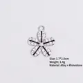 Detail showing silver alloy flower charm with black enamel and rhinestones, 1.7x2.0cm size - Style 3 Flower / Silver