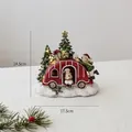 Miniature red resin Christmas van with glowing trees and LED lighted figurines - LED Red Car